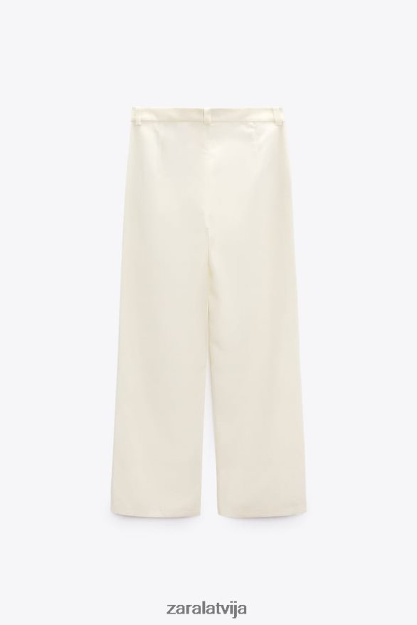 uzliesmojošas lina maisījuma bikses sievietes Zara vaniļas 6ZTV40893 apģērbs