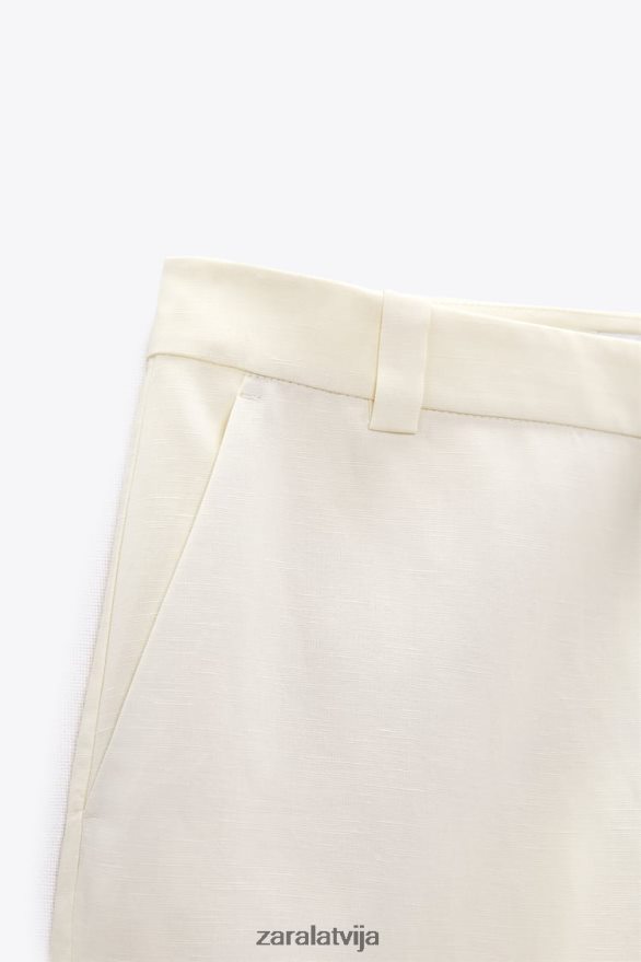 uzliesmojošas lina maisījuma bikses sievietes Zara vaniļas 6ZTV40893 apģērbs