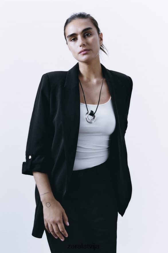 žakete ar atlocītām piedurknēm sievietes Zara melns 6ZTV40155 apģērbs