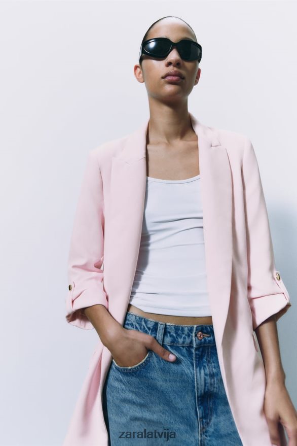 žakete ar atlocītām piedurknēm sievietes Zara rozā 6ZTV40170 apģērbs