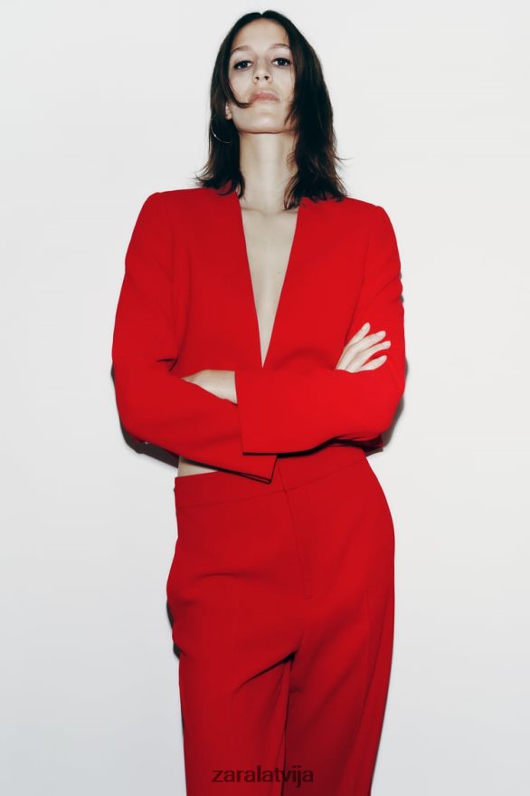 apgriezts bleizeris bez apkakles sievietes Zara spilgti sarkans 6ZTV40182 apģērbs