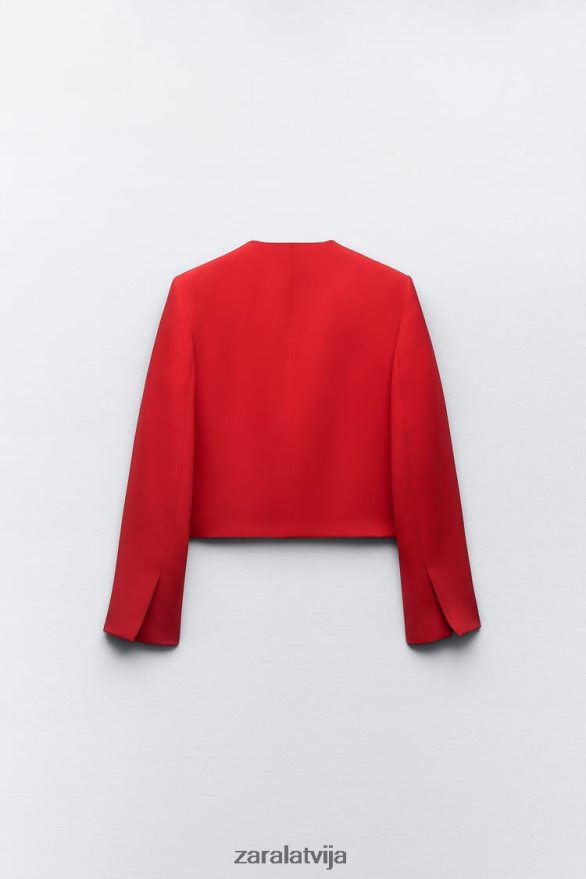 apgriezts bleizeris bez apkakles sievietes Zara spilgti sarkans 6ZTV40182 apģērbs