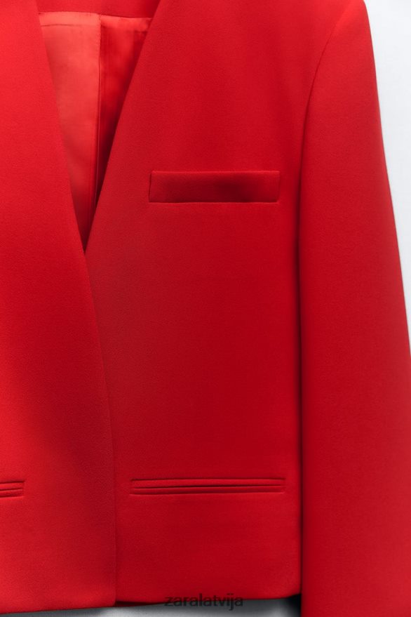 apgriezts bleizeris bez apkakles sievietes Zara spilgti sarkans 6ZTV40182 apģērbs