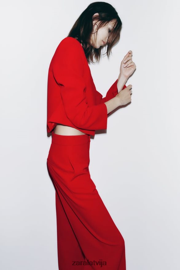 apgriezts bleizeris bez apkakles sievietes Zara spilgti sarkans 6ZTV40182 apģērbs