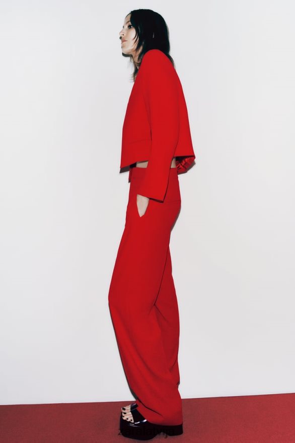 apgriezts bleizeris bez apkakles sievietes Zara spilgti sarkans 6ZTV40182 apģērbs