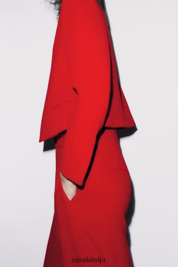 apgriezts bleizeris bez apkakles sievietes Zara spilgti sarkans 6ZTV40182 apģērbs