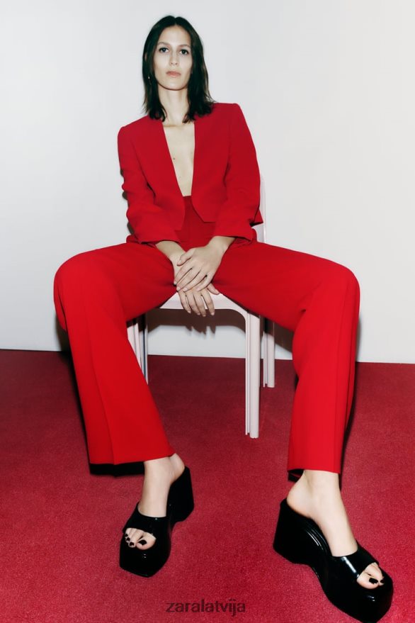 apgriezts bleizeris bez apkakles sievietes Zara spilgti sarkans 6ZTV40182 apģērbs