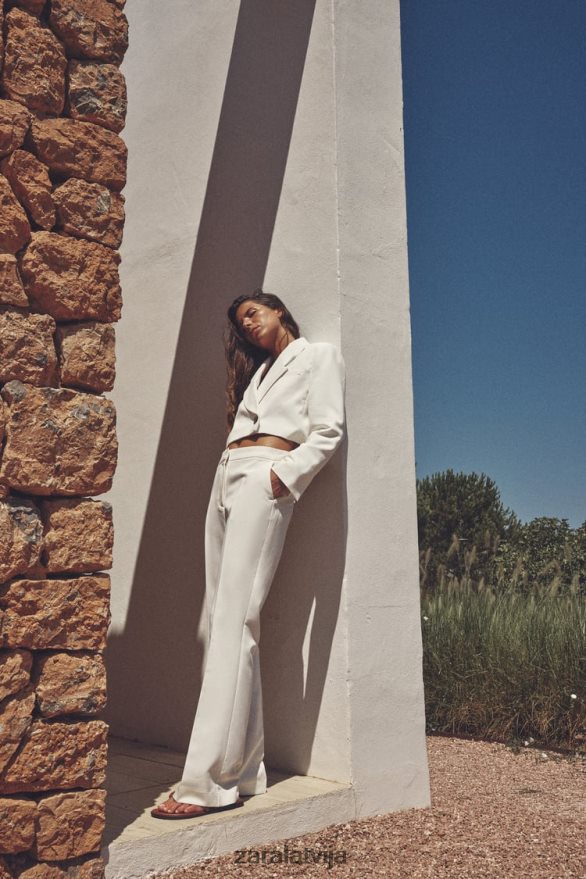 apgriezts divrindu bleizeris sievietes Zara austeru balts 6ZTV40177 apģērbs