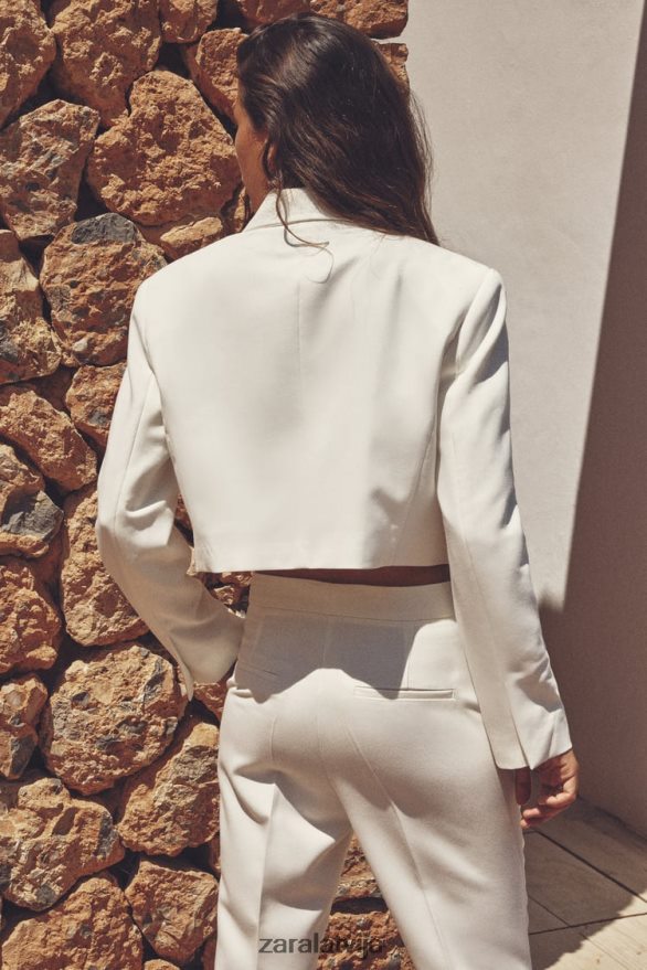 apgriezts divrindu bleizeris sievietes Zara austeru balts 6ZTV40177 apģērbs