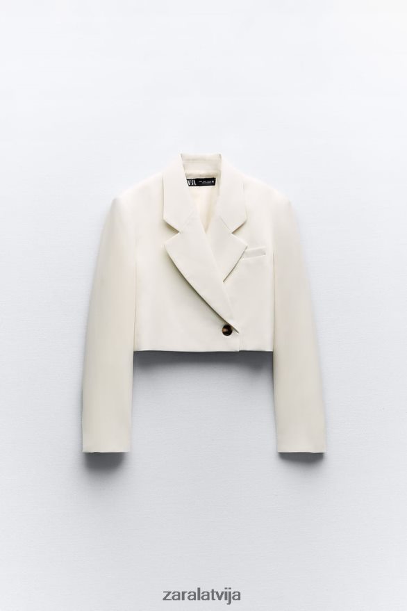 apgriezts divrindu bleizeris sievietes Zara austeru balts 6ZTV40177 apģērbs