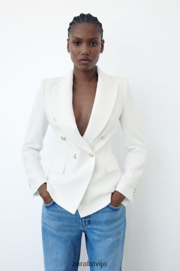 divrindu teksturētas pinuma jaka sievietes Zara austeru balts 6ZTV40175 apģērbs