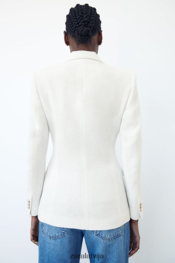 divrindu teksturētas pinuma jaka sievietes Zara austeru balts 6ZTV40175 apģērbs