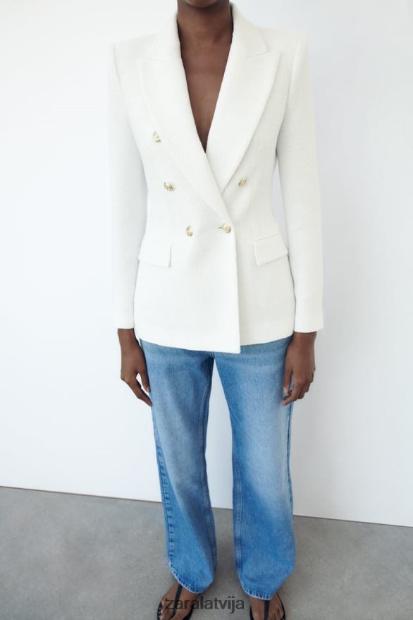 divrindu teksturētas pinuma jaka sievietes Zara austeru balts 6ZTV40175 apģērbs