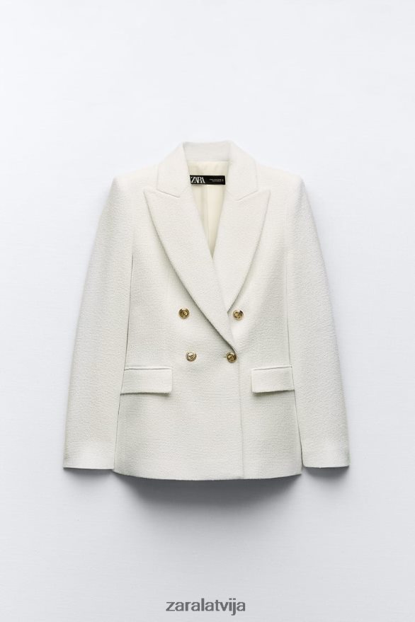 divrindu teksturētas pinuma jaka sievietes Zara austeru balts 6ZTV40175 apģērbs