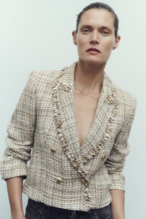 divrindu teksturētas pinuma jaka sievietes Zara daudzkrāsains 6ZTV40162 apģērbs