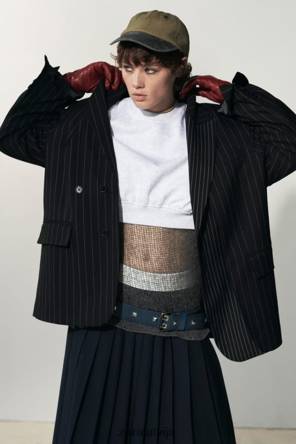 lielizmēra strīpveida žakete sievietes Zara melns 6ZTV40142 apģērbs