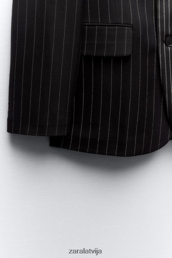 lielizmēra strīpveida žakete sievietes Zara melns 6ZTV40142 apģērbs