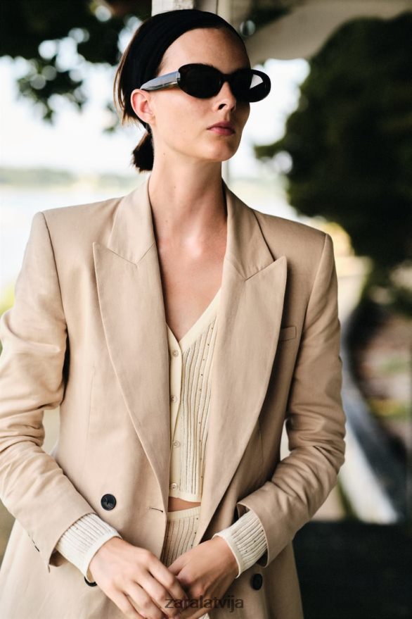 lina maisījuma divkāršu žakete sievietes Zara smiltis 6ZTV40183 apģērbs