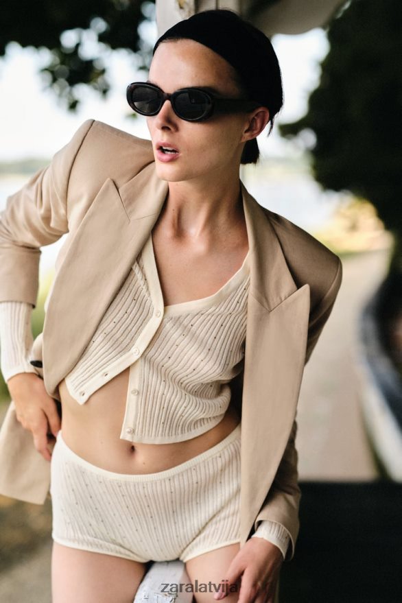 lina maisījuma divkāršu žakete sievietes Zara smiltis 6ZTV40183 apģērbs