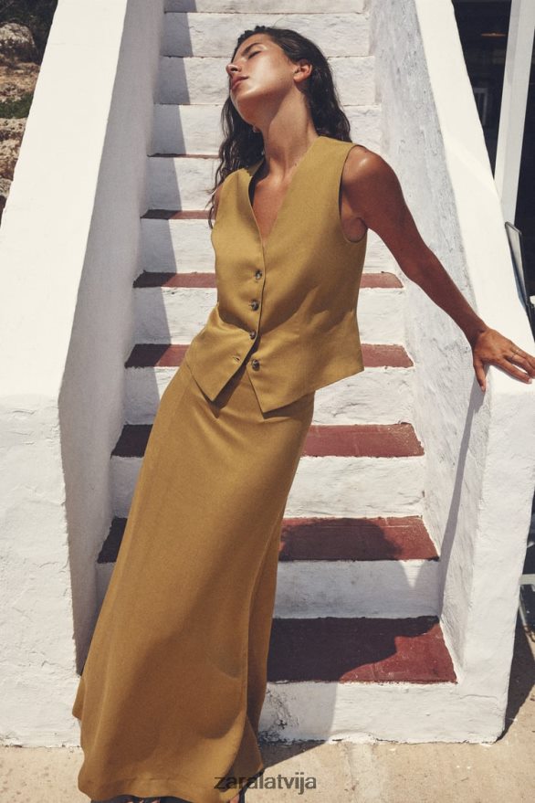 linu maisījuma veste sievietes Zara olīvu zaļš 6ZTV40167 apģērbs