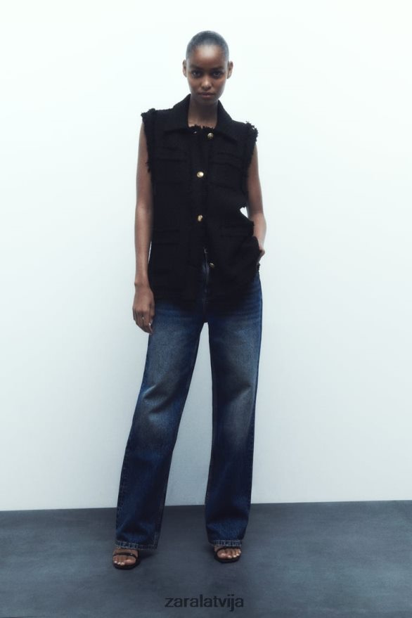 nobružāta apdare ar teksturētu veste sievietes Zara melns 6ZTV40147 apģērbs