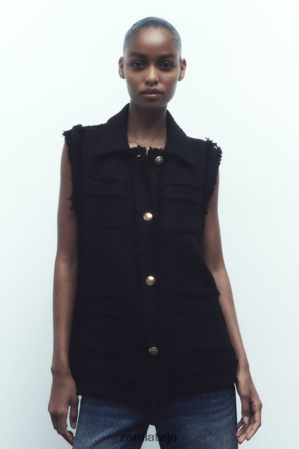 nobružāta apdare ar teksturētu veste sievietes Zara melns 6ZTV40147 apģērbs