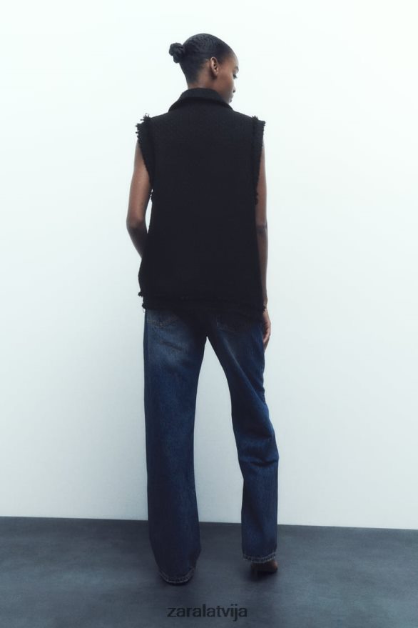 nobružāta apdare ar teksturētu veste sievietes Zara melns 6ZTV40147 apģērbs