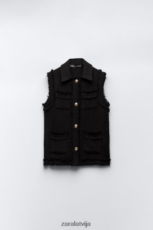 nobružāta apdare ar teksturētu veste sievietes Zara melns 6ZTV40147 apģērbs