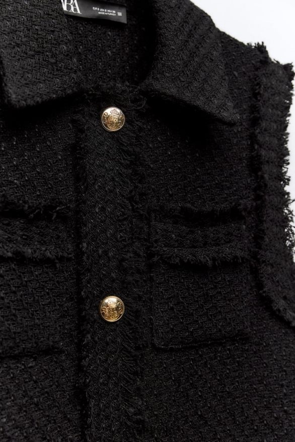nobružāta apdare ar teksturētu veste sievietes Zara melns 6ZTV40147 apģērbs
