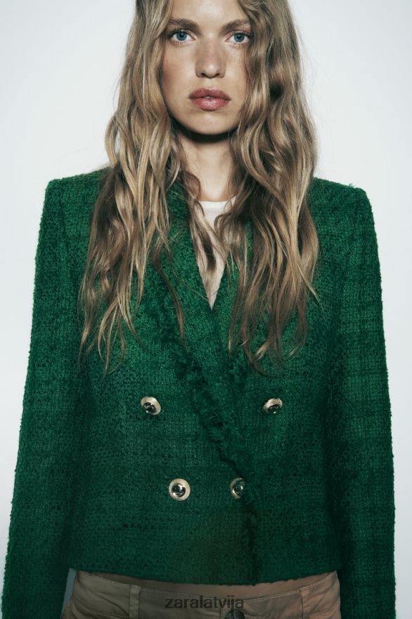 nobružāts divrindu žakete sievietes Zara zaļš 6ZTV40141 apģērbs