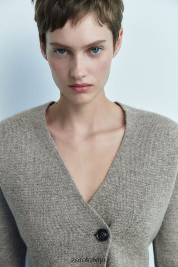 peplum vilnas trikotāžas žakete sievietes Zara pelēks 6ZTV40164 apģērbs