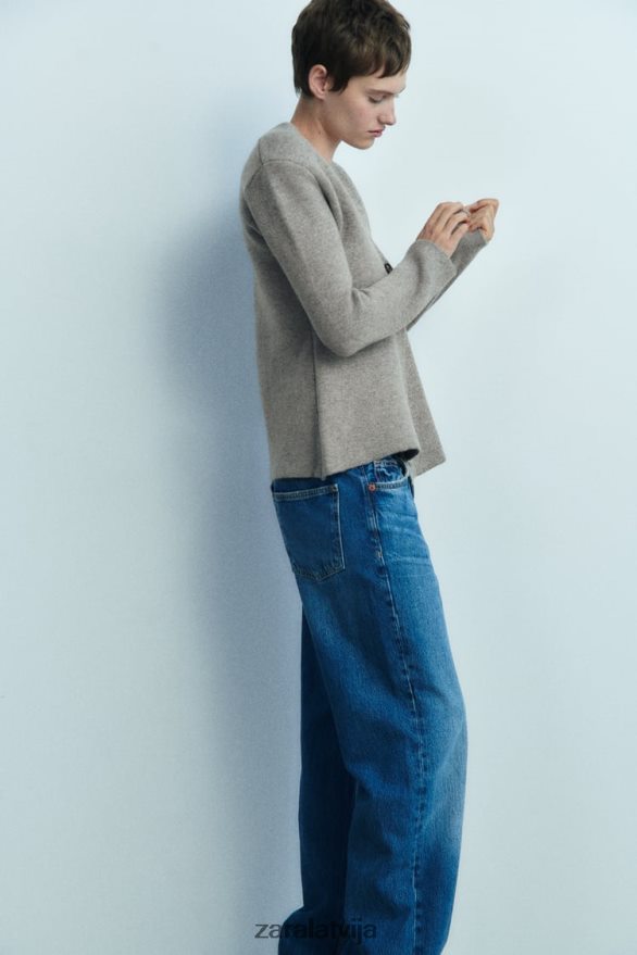 peplum vilnas trikotāžas žakete sievietes Zara pelēks 6ZTV40164 apģērbs