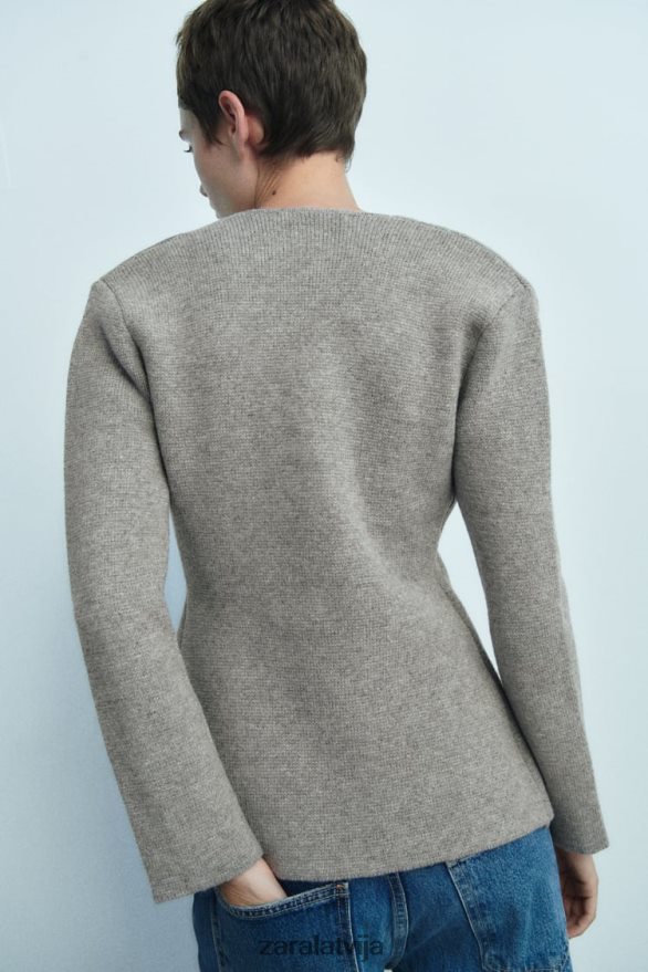 peplum vilnas trikotāžas žakete sievietes Zara pelēks 6ZTV40164 apģērbs