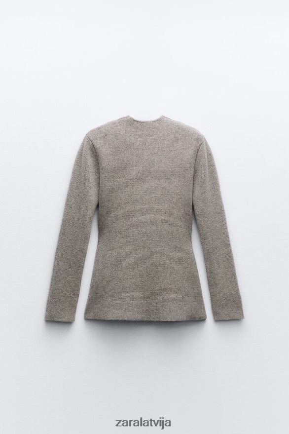 peplum vilnas trikotāžas žakete sievietes Zara pelēks 6ZTV40164 apģērbs