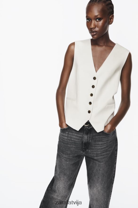 pielāgota veste sievietes Zara gaiši bēšs 6ZTV40157 apģērbs