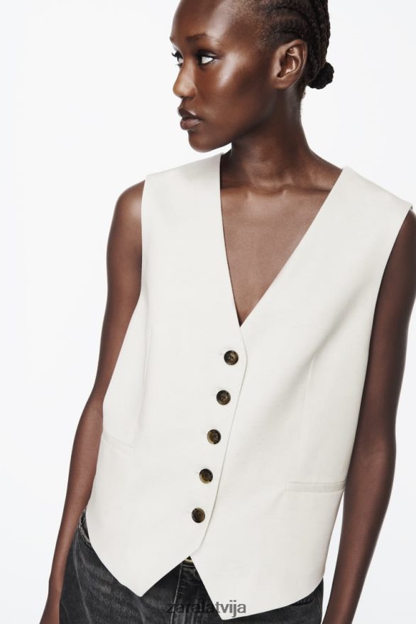 pielāgota veste sievietes Zara gaiši bēšs 6ZTV40157 apģērbs