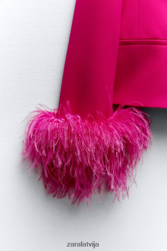 īss spalvu žakete sievietes Zara neona fuksija 6ZTV40166 apģērbs