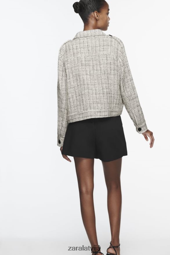 strukturēts bleizeris ar ielāpu kabatām sievietes Zara ekrū/melns 6ZTV40172 apģērbs