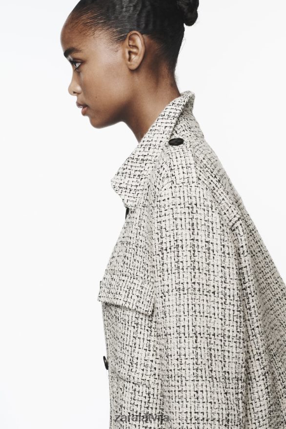 strukturēts bleizeris ar ielāpu kabatām sievietes Zara ekrū/melns 6ZTV40172 apģērbs