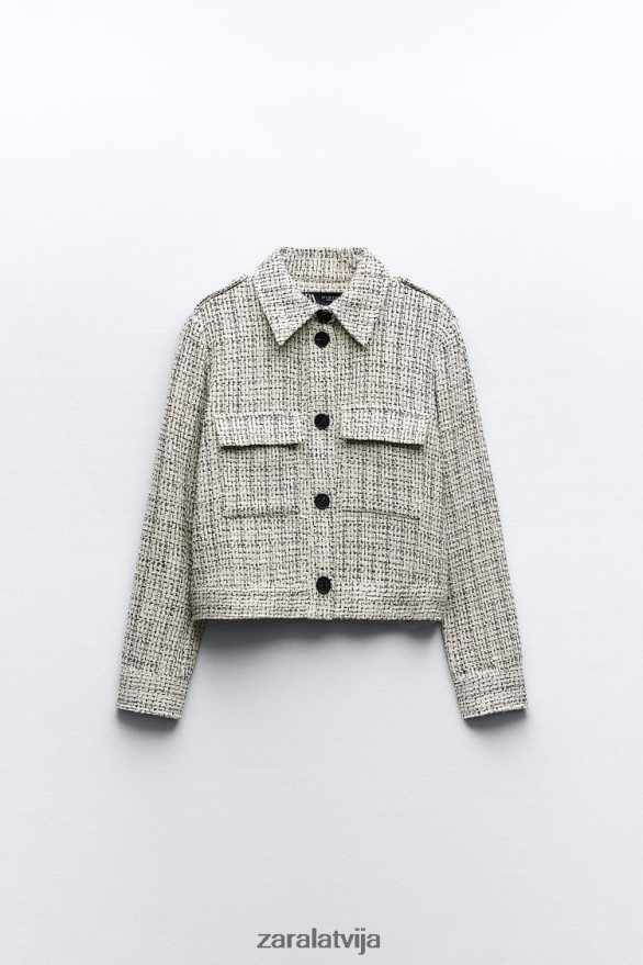 strukturēts bleizeris ar ielāpu kabatām sievietes Zara ekrū/melns 6ZTV40172 apģērbs