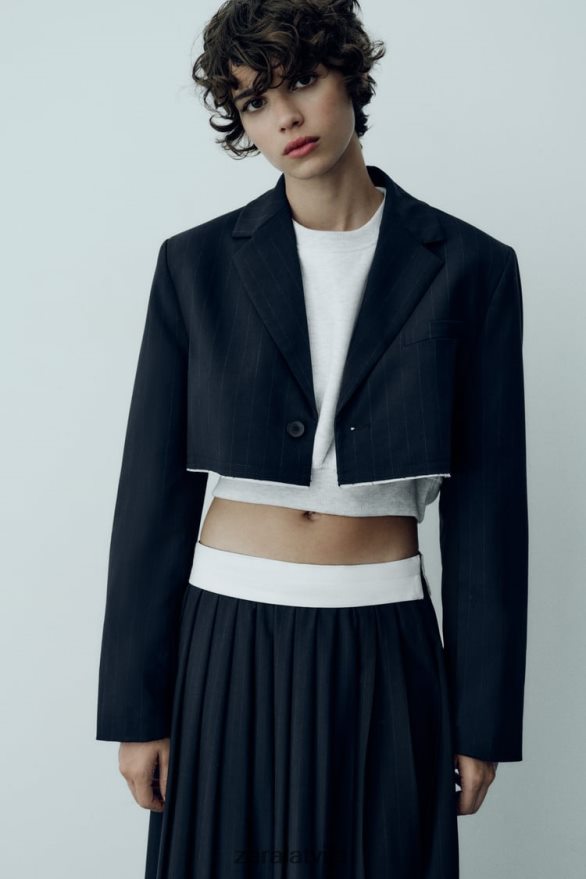 svītrains crop bomber bleizeris sievietes Zara zils 6ZTV40143 apģērbs