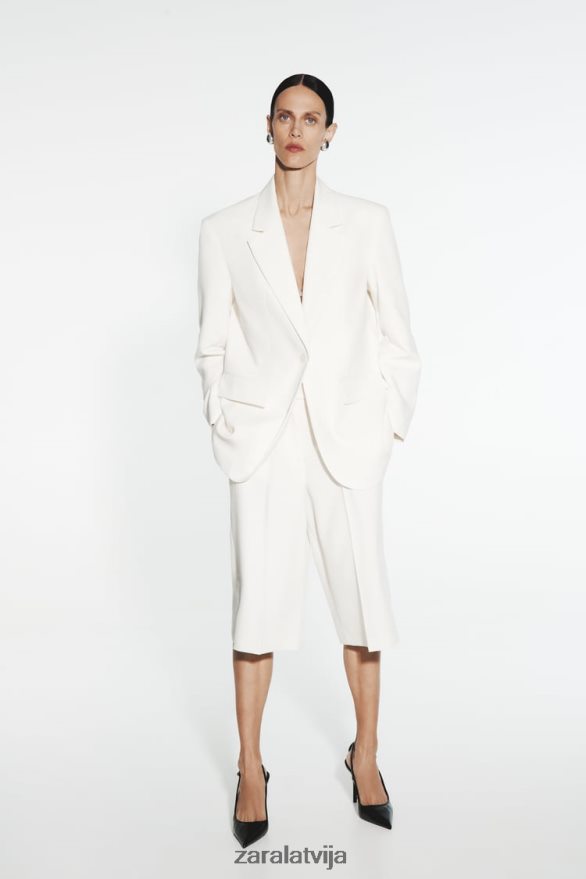 taisna piegriezuma žakete sievietes Zara austeru balts 6ZTV40160 apģērbs