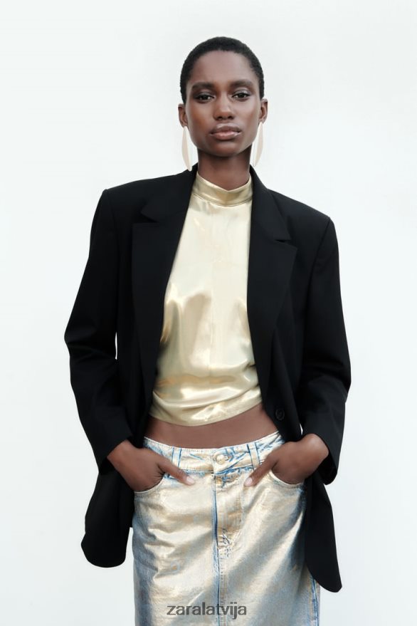 taisna piegriezuma žakete sievietes Zara melns 6ZTV40159 apģērbs