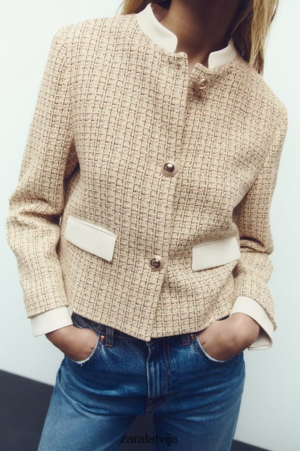 teksturēts īss žakete sievietes Zara daudzkrāsains 6ZTV40169 apģērbs
