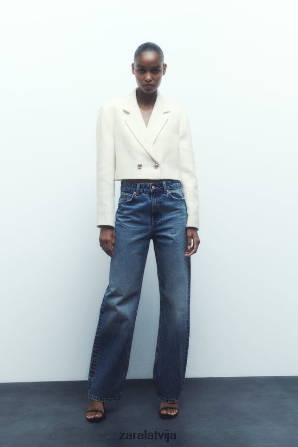 teksturēts īss žakete sievietes Zara ekru 6ZTV40173 apģērbs