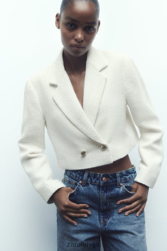 teksturēts īss žakete sievietes Zara ekru 6ZTV40173 apģērbs