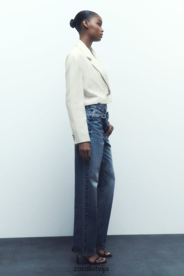 teksturēts īss žakete sievietes Zara ekru 6ZTV40173 apģērbs