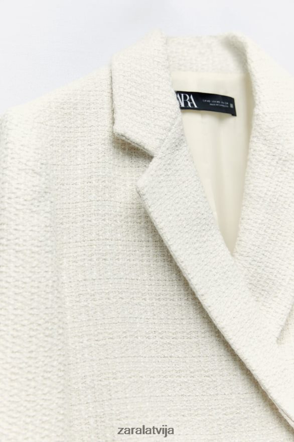 teksturēts īss žakete sievietes Zara ekru 6ZTV40173 apģērbs