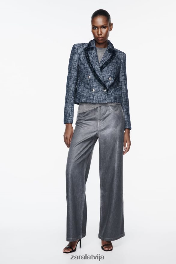 teksturēts īss žakete sievietes Zara jūras zils 6ZTV40181 apģērbs