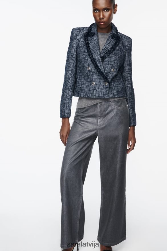 teksturēts īss žakete sievietes Zara jūras zils 6ZTV40181 apģērbs